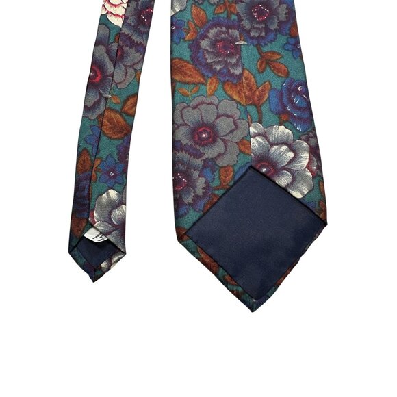 Don Loper Beverly Hills Floral Silk Tie Made In USA Teal & Purple 100% Silk - Picture 4 of 6